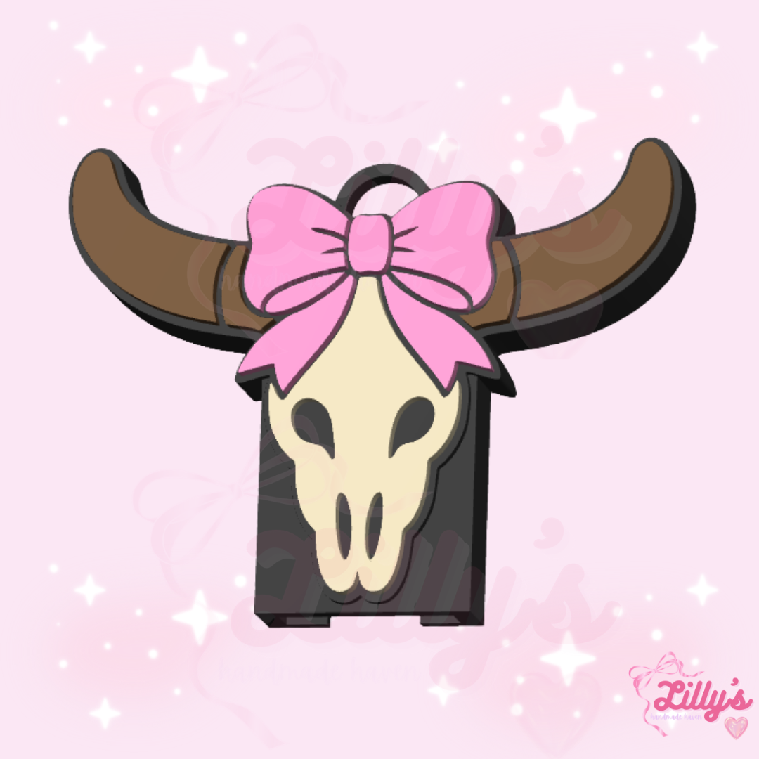 Western Cow Skull with Bow Can Opener Keychain