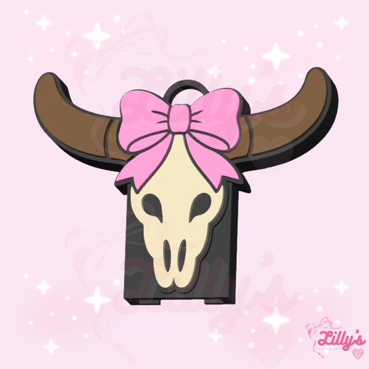 Western Cow Skull with Bow Can Opener Keychain