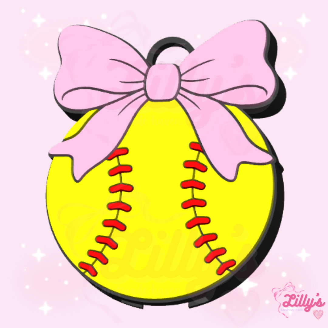 Softball with Bow Can Opener Keychain