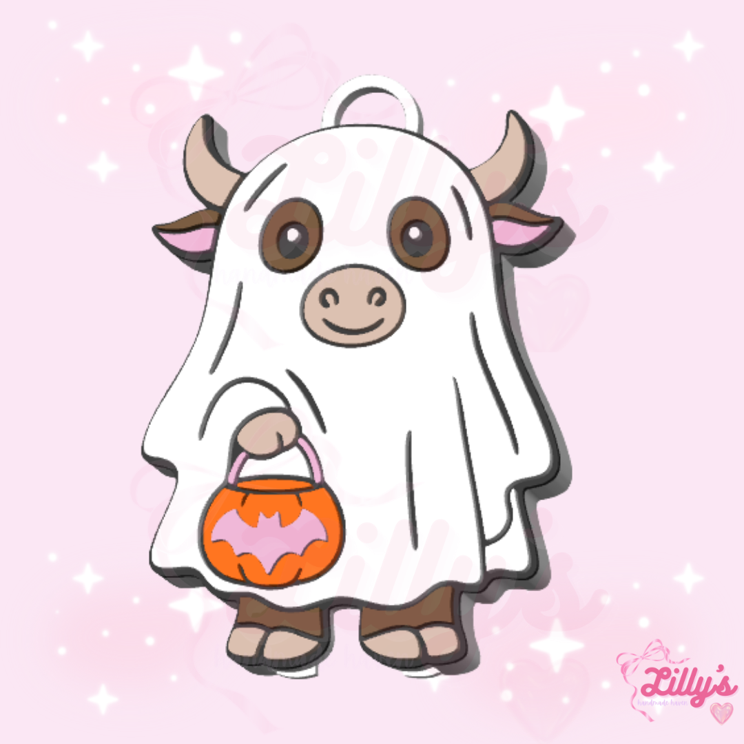 Ghost Highland Cow Can Opener Keychain