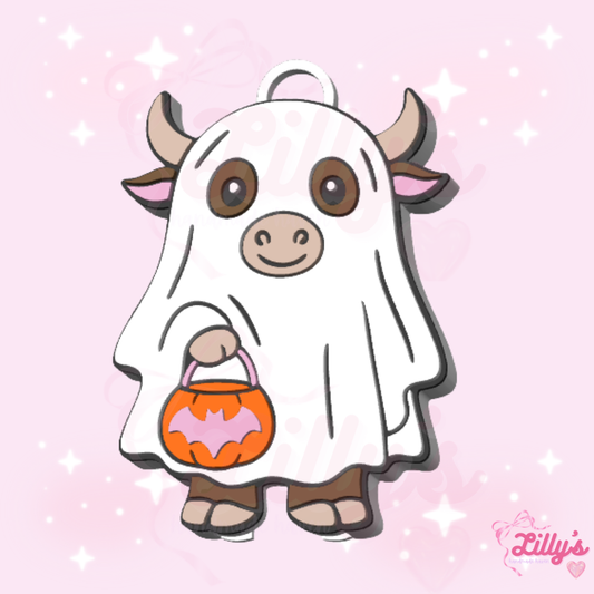 Ghost Highland Cow Can Opener Keychain