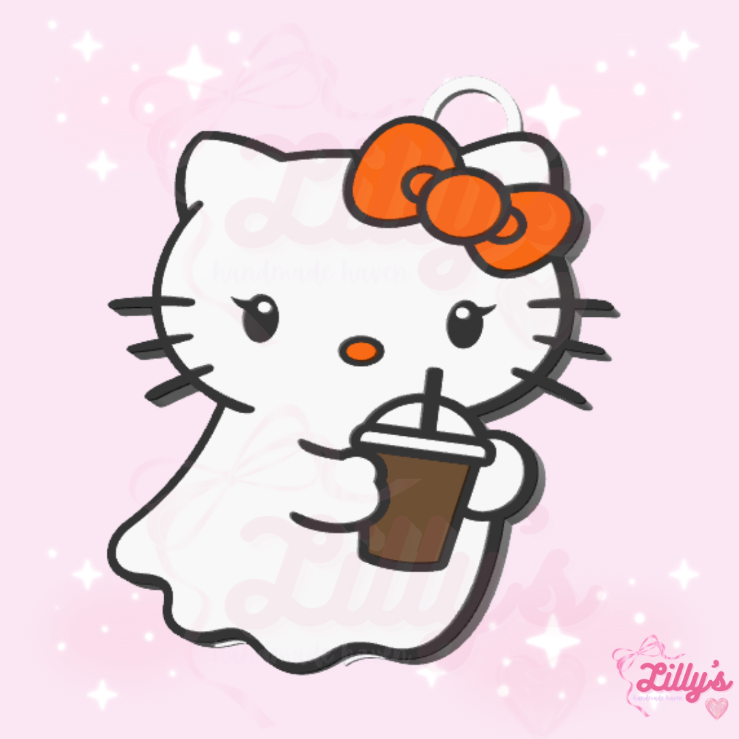 Cute Cat Ghost with Coffee Can Opener Keychain