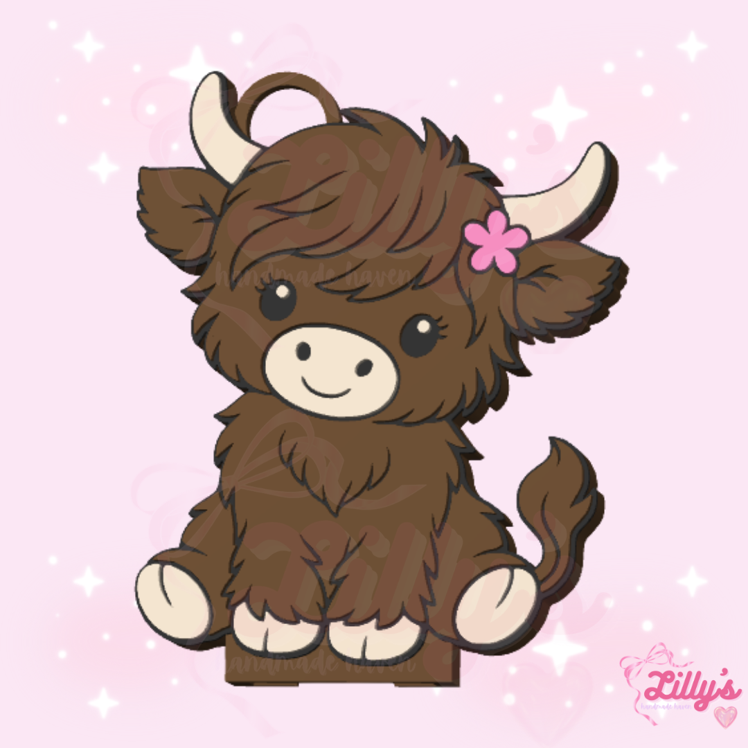 Tilted Head Highland Cow Can Opener Keychain