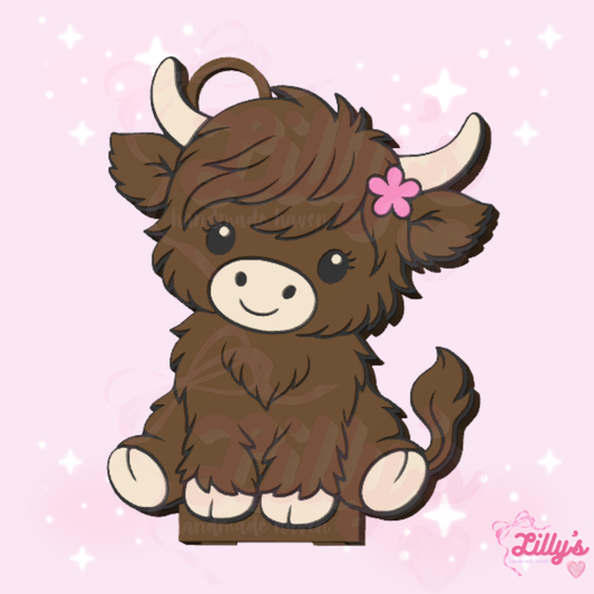 Tilted Head Highland Cow Can Opener Keychain