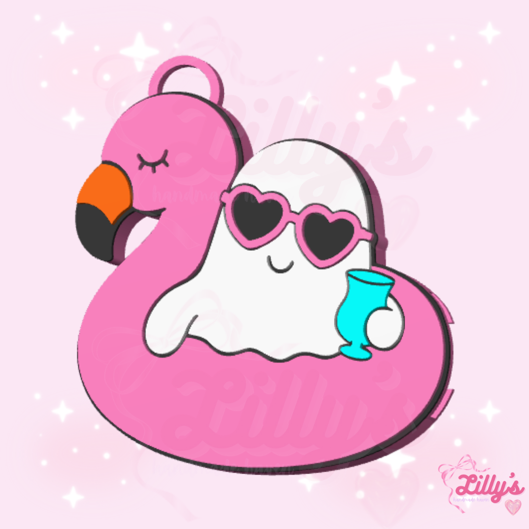 Ghost Flamingo Floaty Can Opener Keychain
