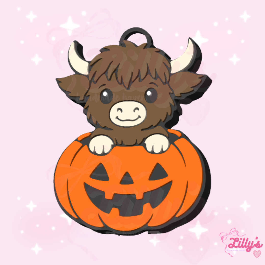 Highland Cow on Pumpkin Can Opener Keychain