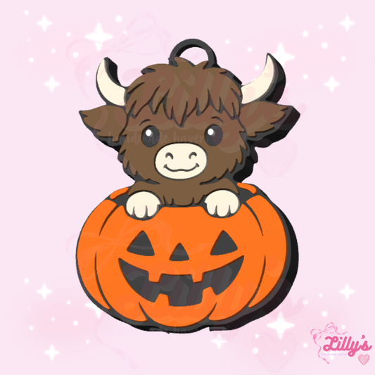 Highland Cow on Pumpkin Can Opener Keychain
