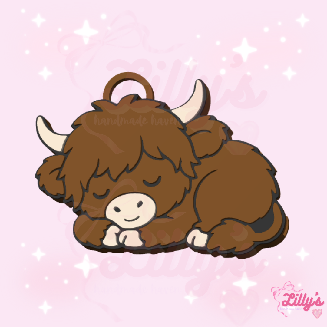 Sleeping Highland Cow Can Opener Keychain