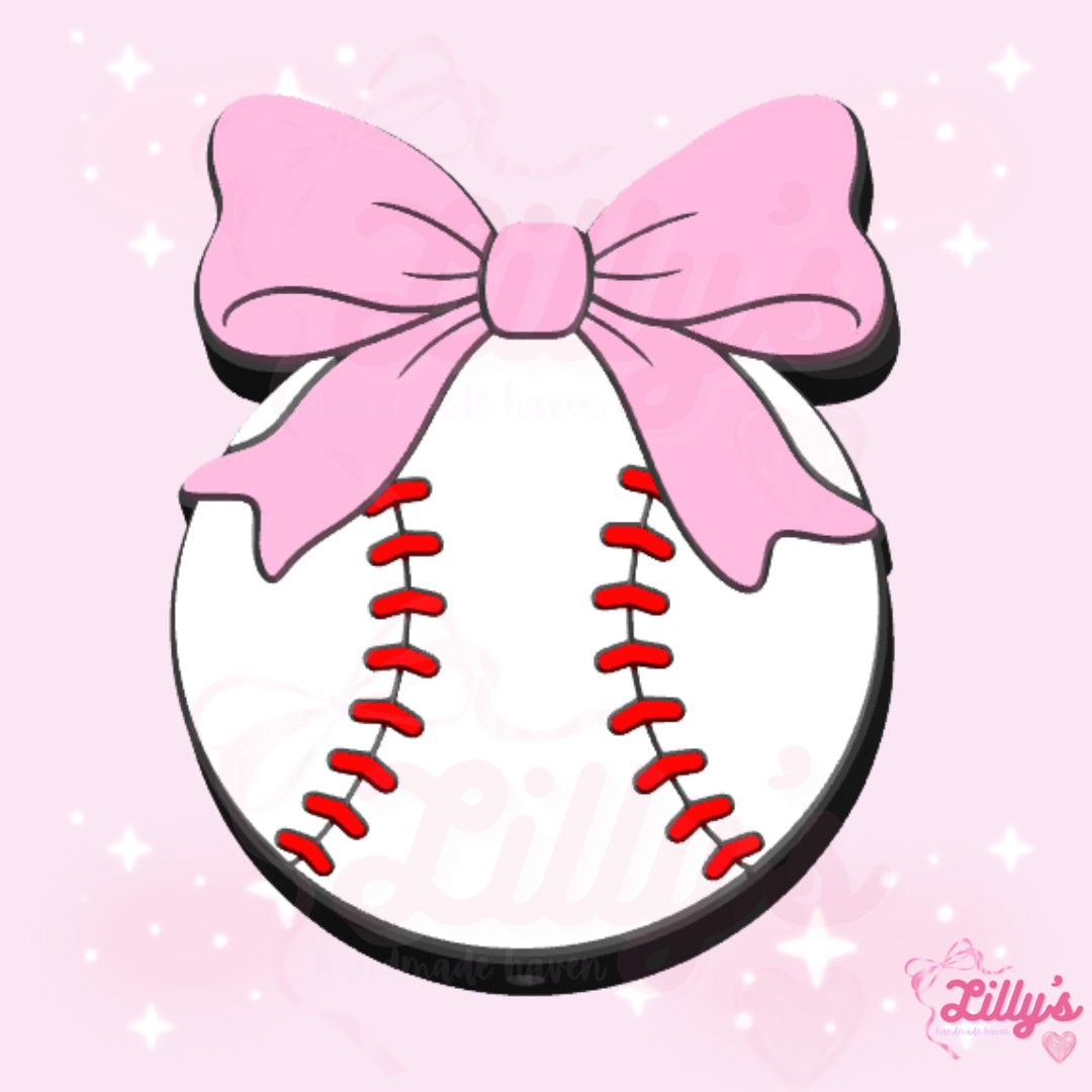 Baseball with Bow Pen Topper