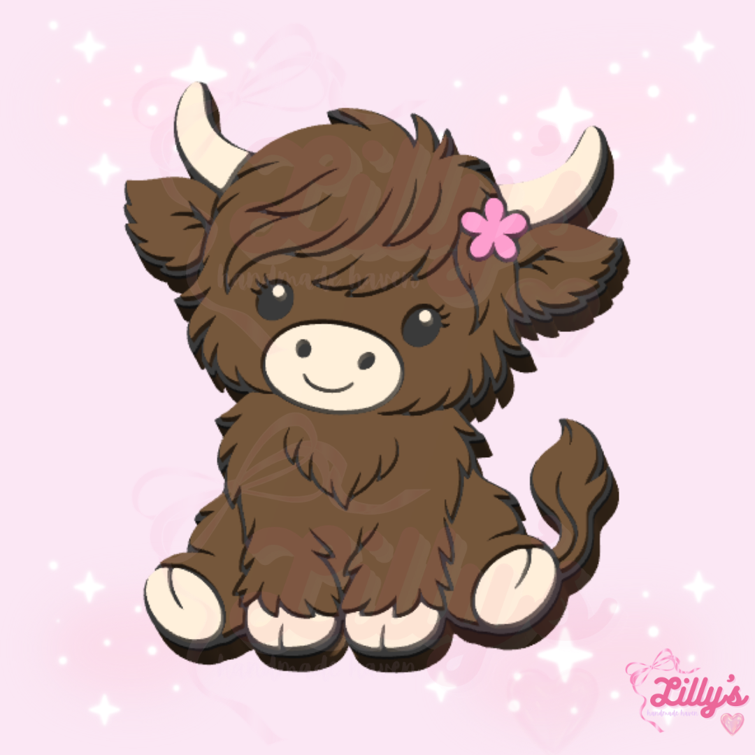 Tilted Head Highland Cow Pen Topper