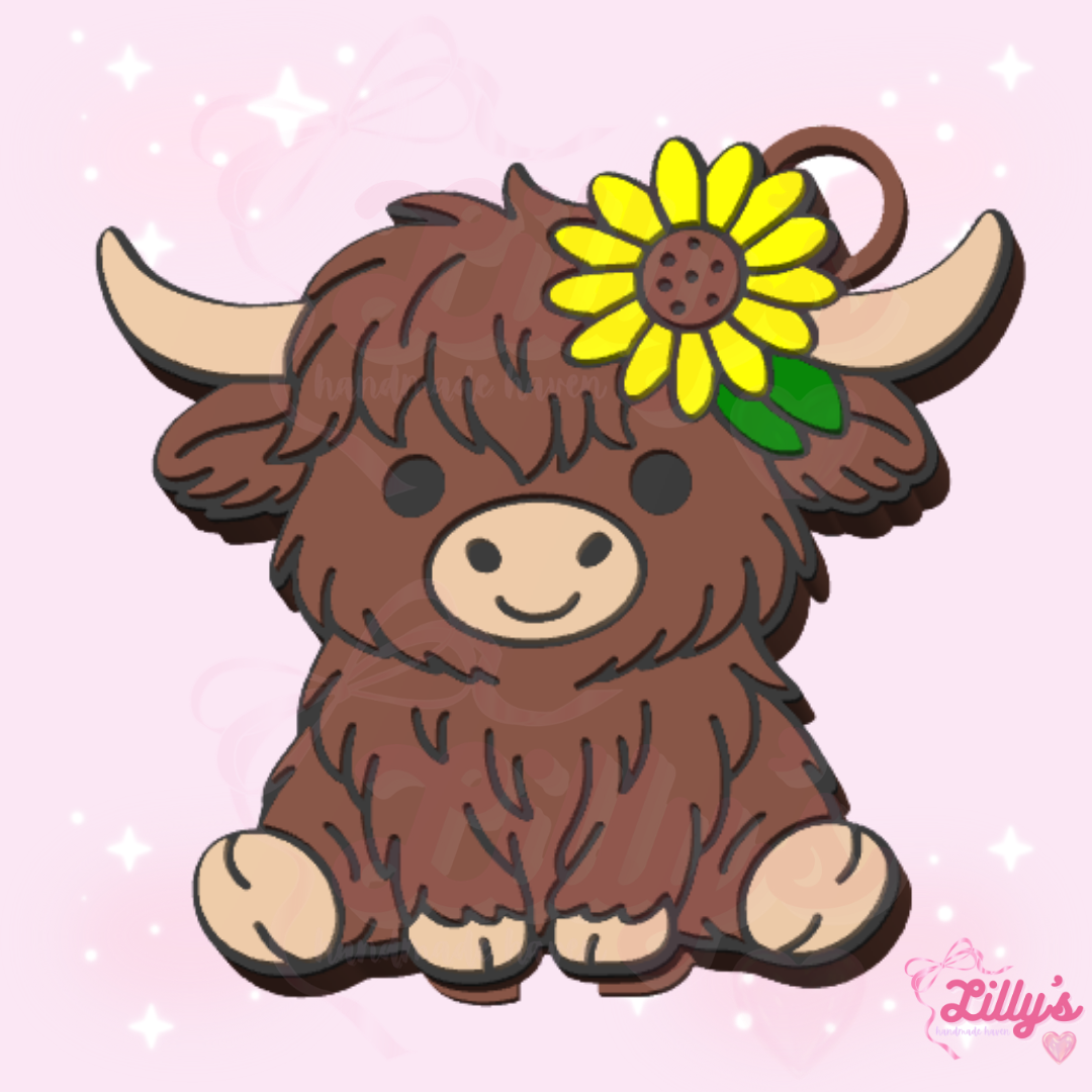 Highland Cow with Sunflower Can Opener Keychain