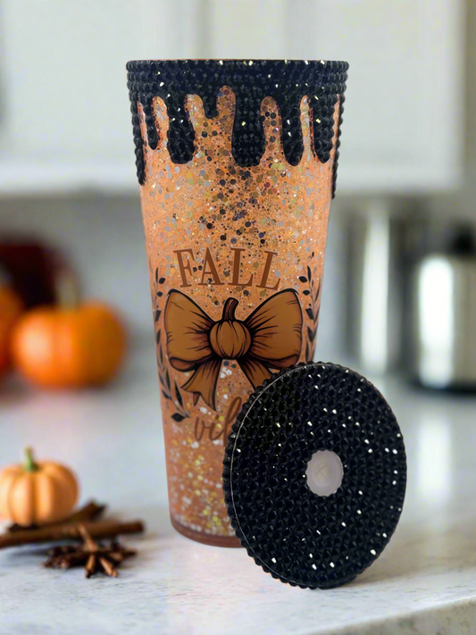 24 oz Fall Vibes Snow Globe Tumbler – Embrace the Season!