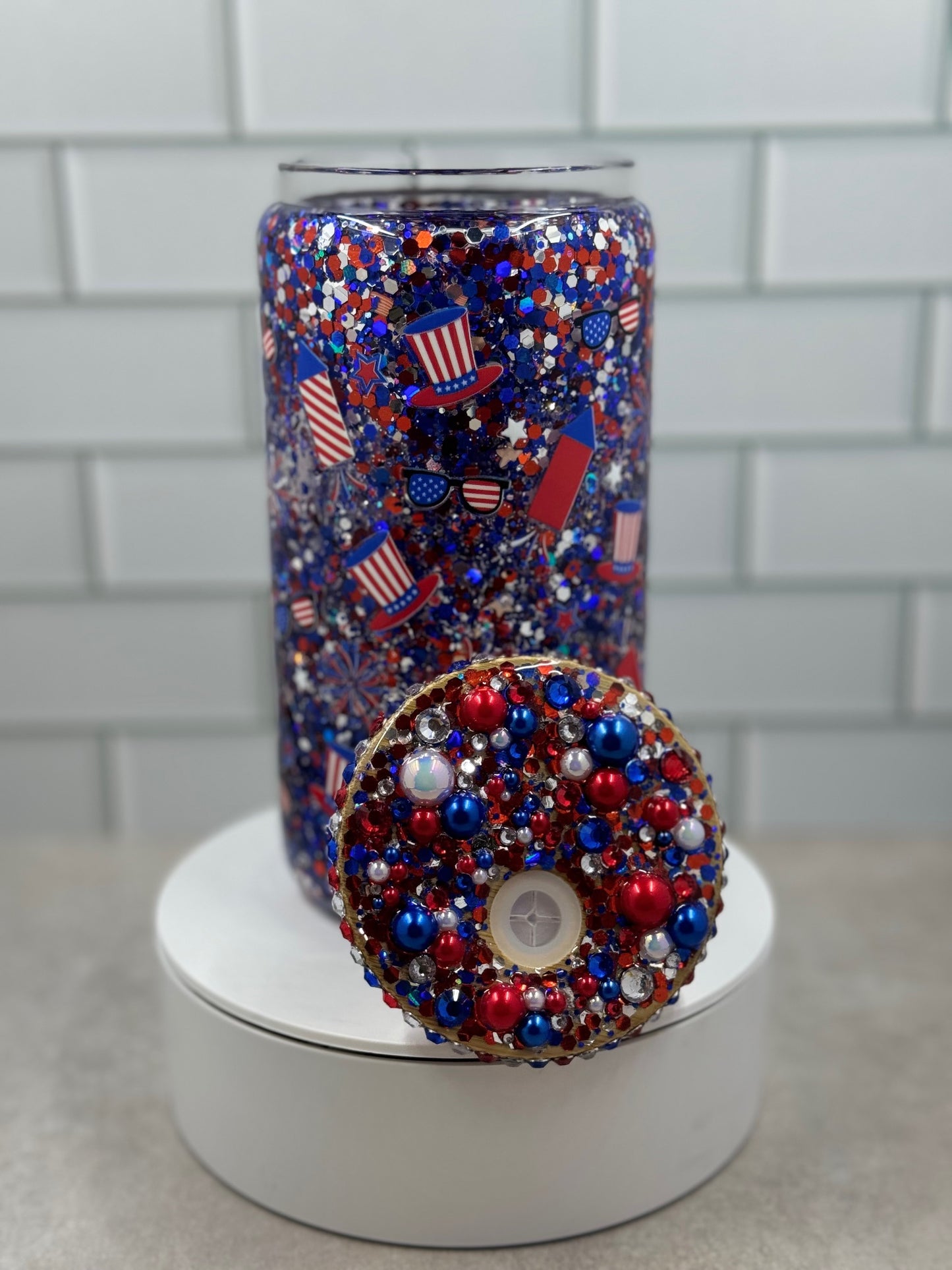 Patriotic Glass Snow Globe Tumbler