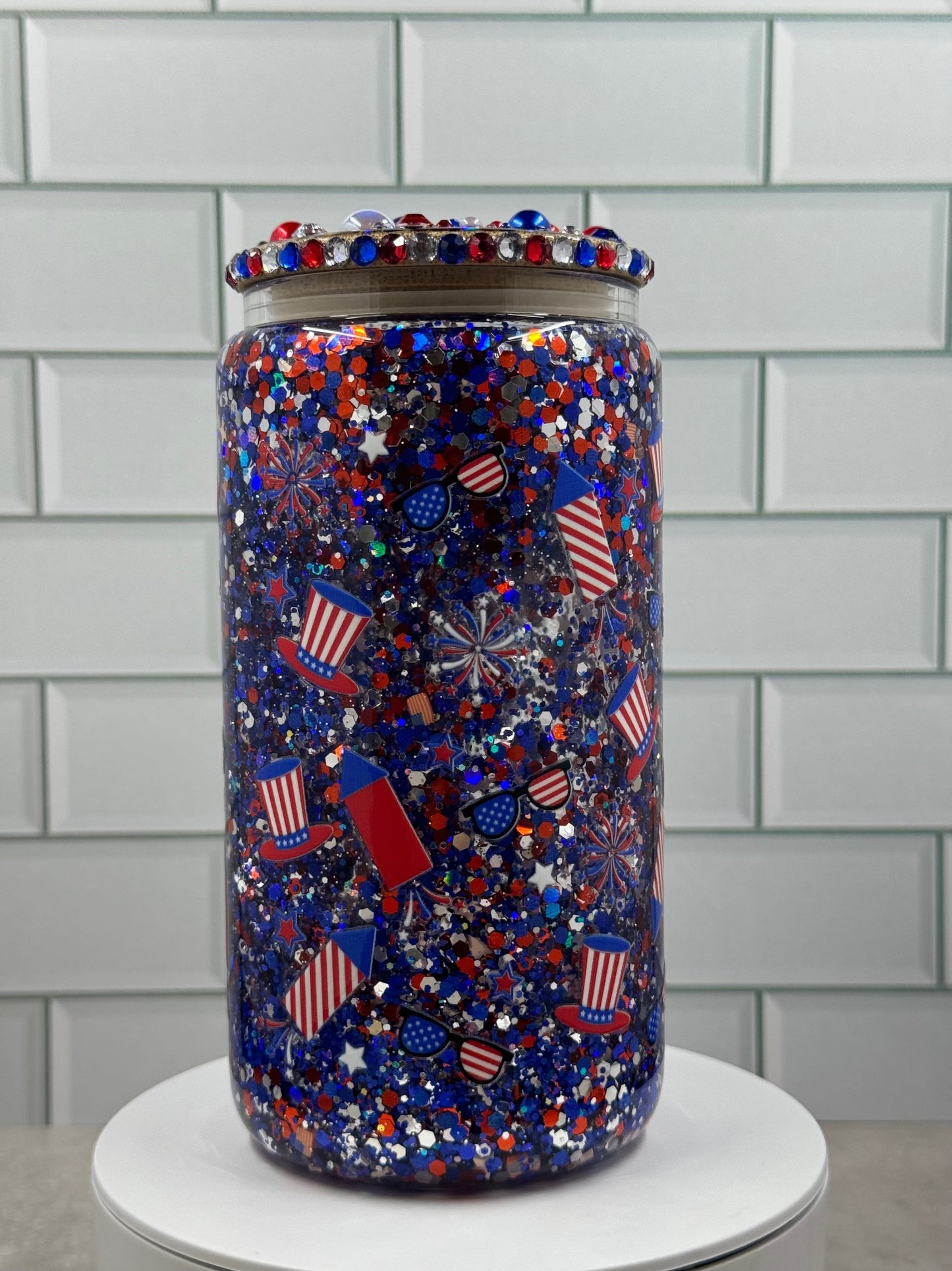 Patriotic Glass Snow Globe Tumbler