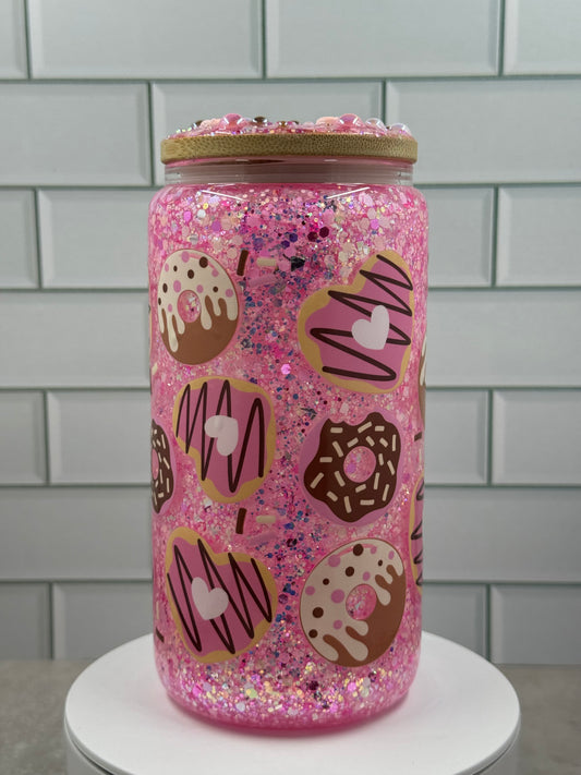 Donut Worry, Be Sparkly Glass Snow Globe Tumbler