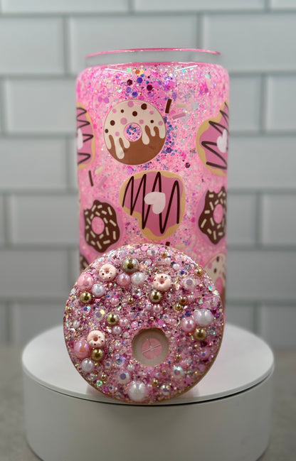 Donut Worry, Be Sparkly Glass Snow Globe Tumbler