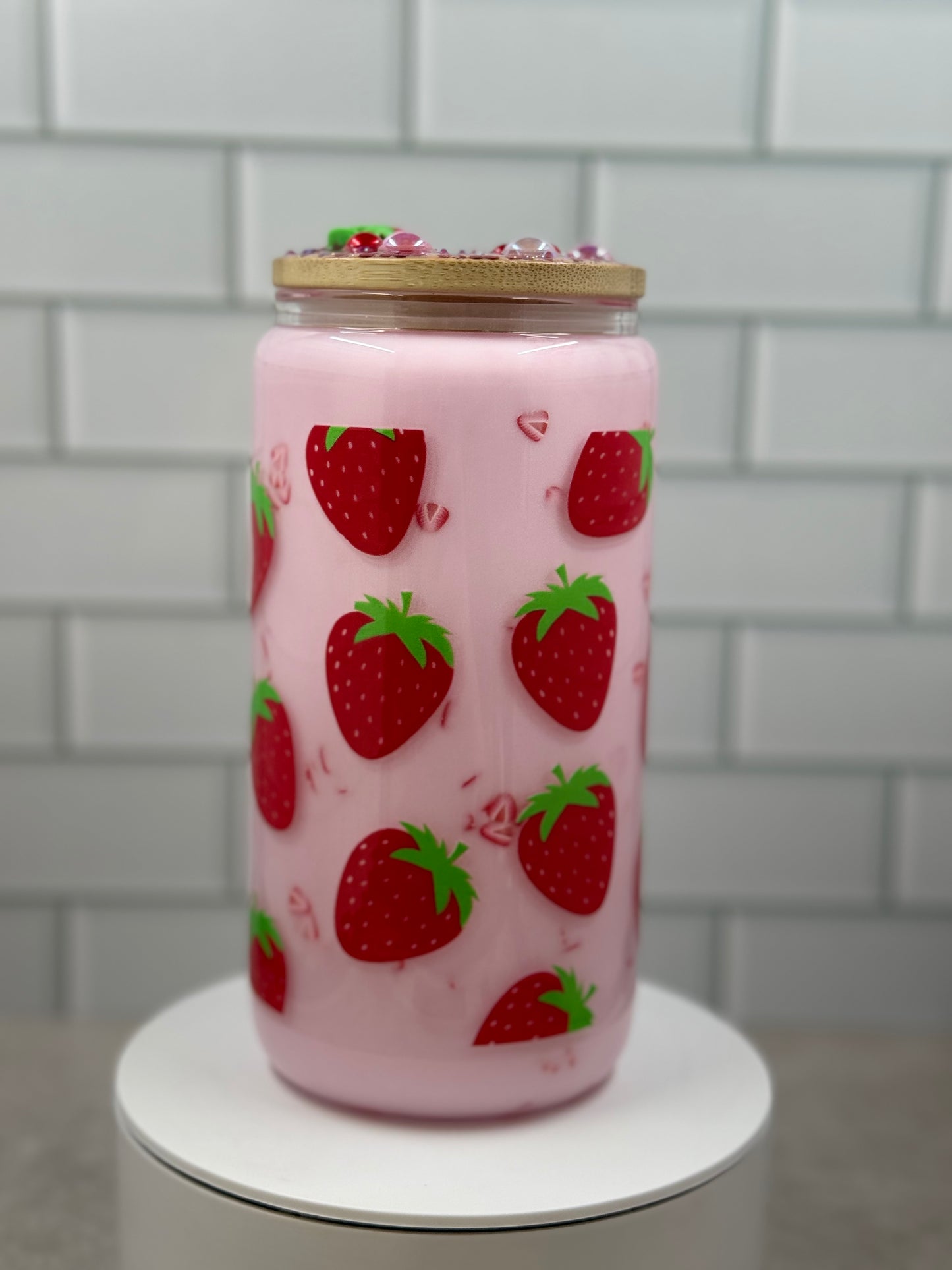 Strawberry Sweetness Glass Snow Globe Tumbler