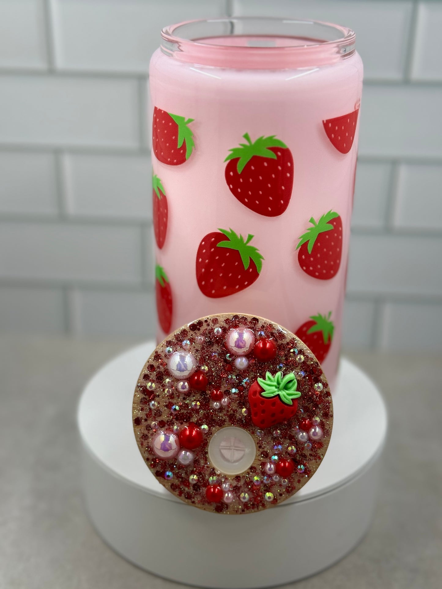 Strawberry Sweetness Glass Snow Globe Tumbler