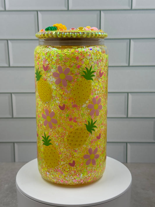 Pineapple Paradise Glass Snow Globe Tumbler