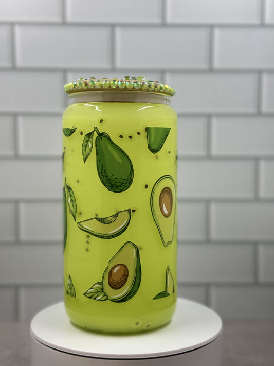 Avocado Bliss Glass Snow Globe Tumbler