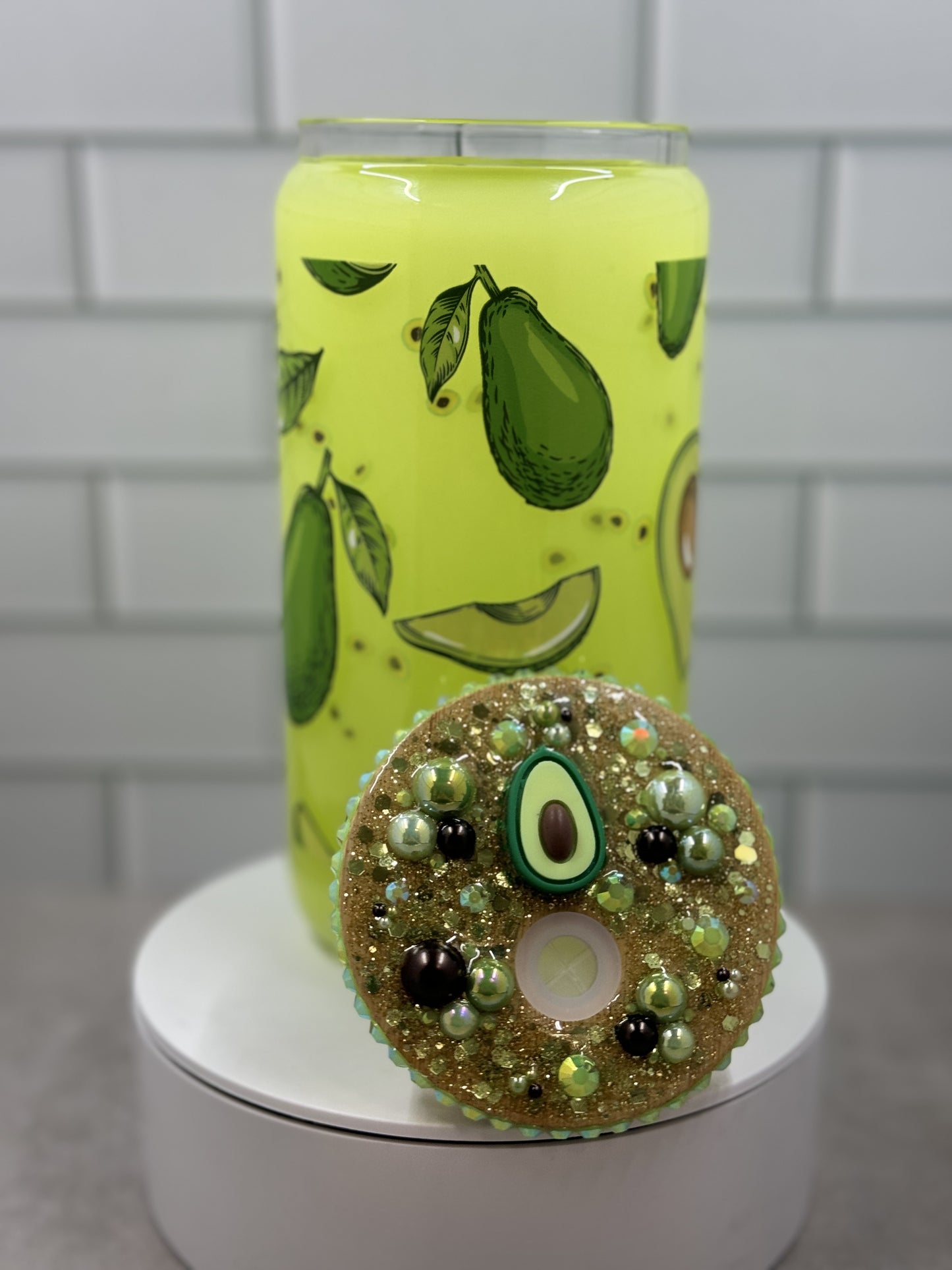 Avocado Bliss Glass Snow Globe Tumbler