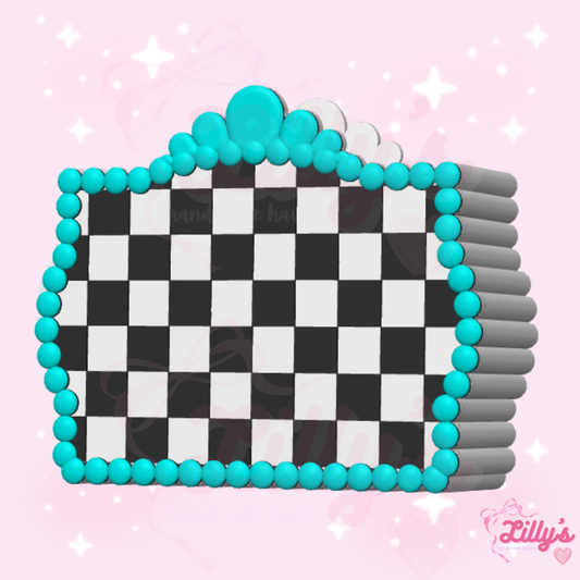 Checkered Turquoise Pen/Makeup Brush Holder
