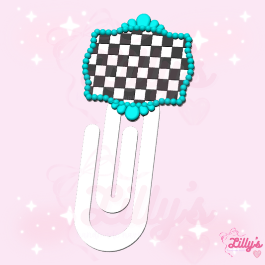 Checkered Turquoise Jumbo Paper Clip