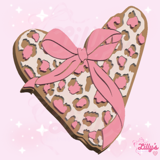 Leopard Heart with Bow Pen Topper