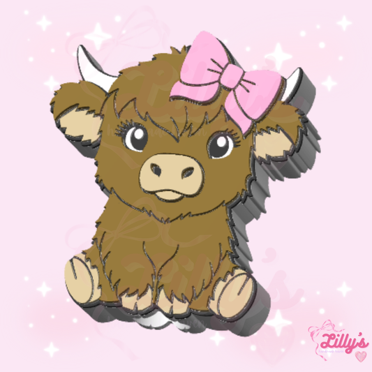 Highland Cow with Bow Straw Topper