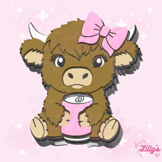 Highland Cow with Soda Can & Bow Can Opener Keychain