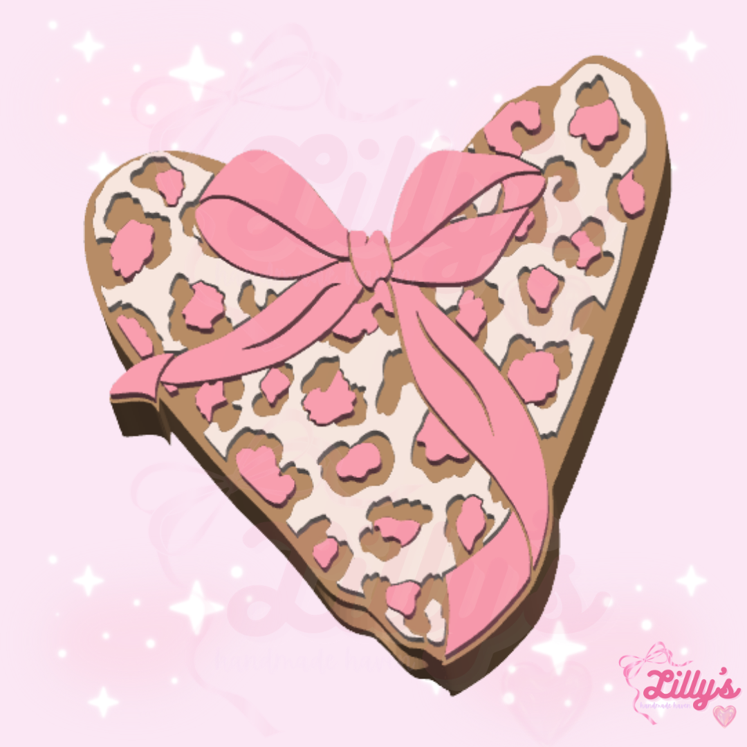 Leopard Print Heart with Bow Straw Topper