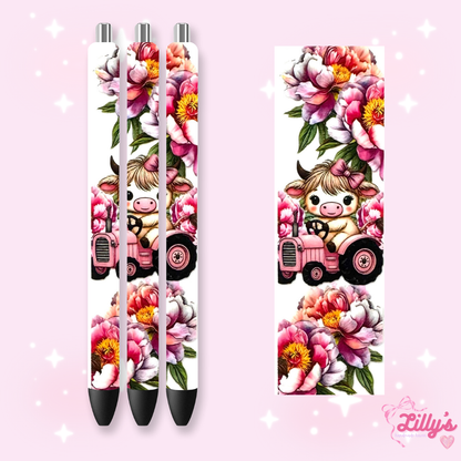 Flowers, Butterfly & Cow Custom Glitter Resin Pens – Choose Your Wrap & Glitter
