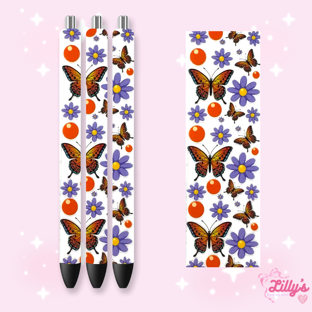 Flowers, Butterfly & Cow Custom Glitter Resin Pens – Choose Your Wrap & Glitter