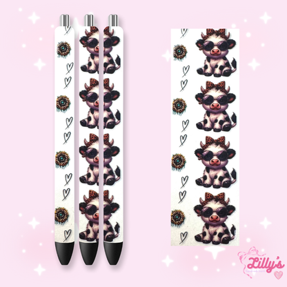 Flowers, Butterfly & Cow Custom Glitter Resin Pens – Choose Your Wrap & Glitter