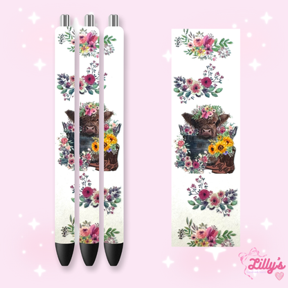 Flowers, Butterfly & Cow Custom Glitter Resin Pens – Choose Your Wrap & Glitter