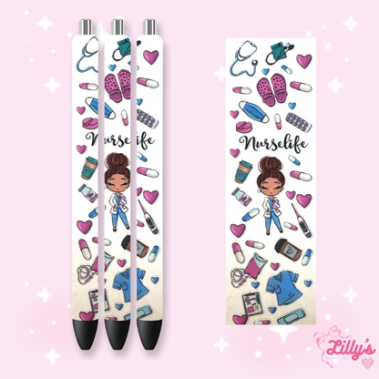Nurse, Teacher & Sports Custom Glitter Resin Pens – Choose Your Wrap & Glitter