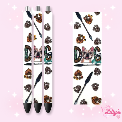 Girly, Bows, Mama & Dog Custom Glitter Resin Pens – Choose Your Wrap & Glitter
