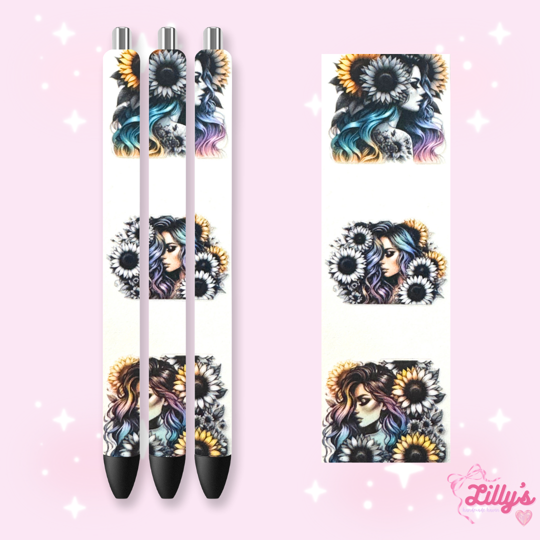 Flowers, Butterfly & Cow Custom Glitter Resin Pens – Choose Your Wrap & Glitter