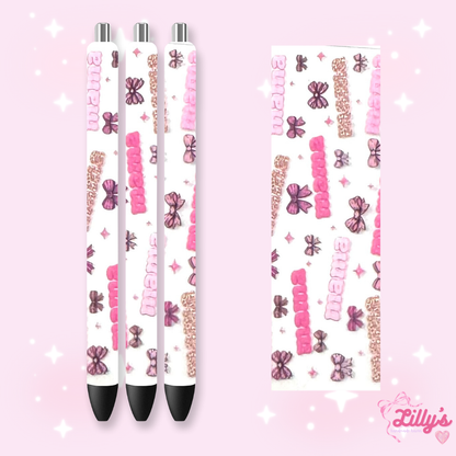 Girly, Bows, Mama & Dog Custom Glitter Resin Pens – Choose Your Wrap & Glitter