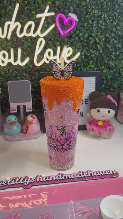 24 oz Checkered Butterfly Snowglobe Tumbler