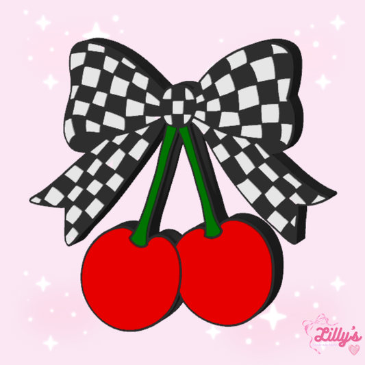 Checkered Coquette Cherries Straw Topper