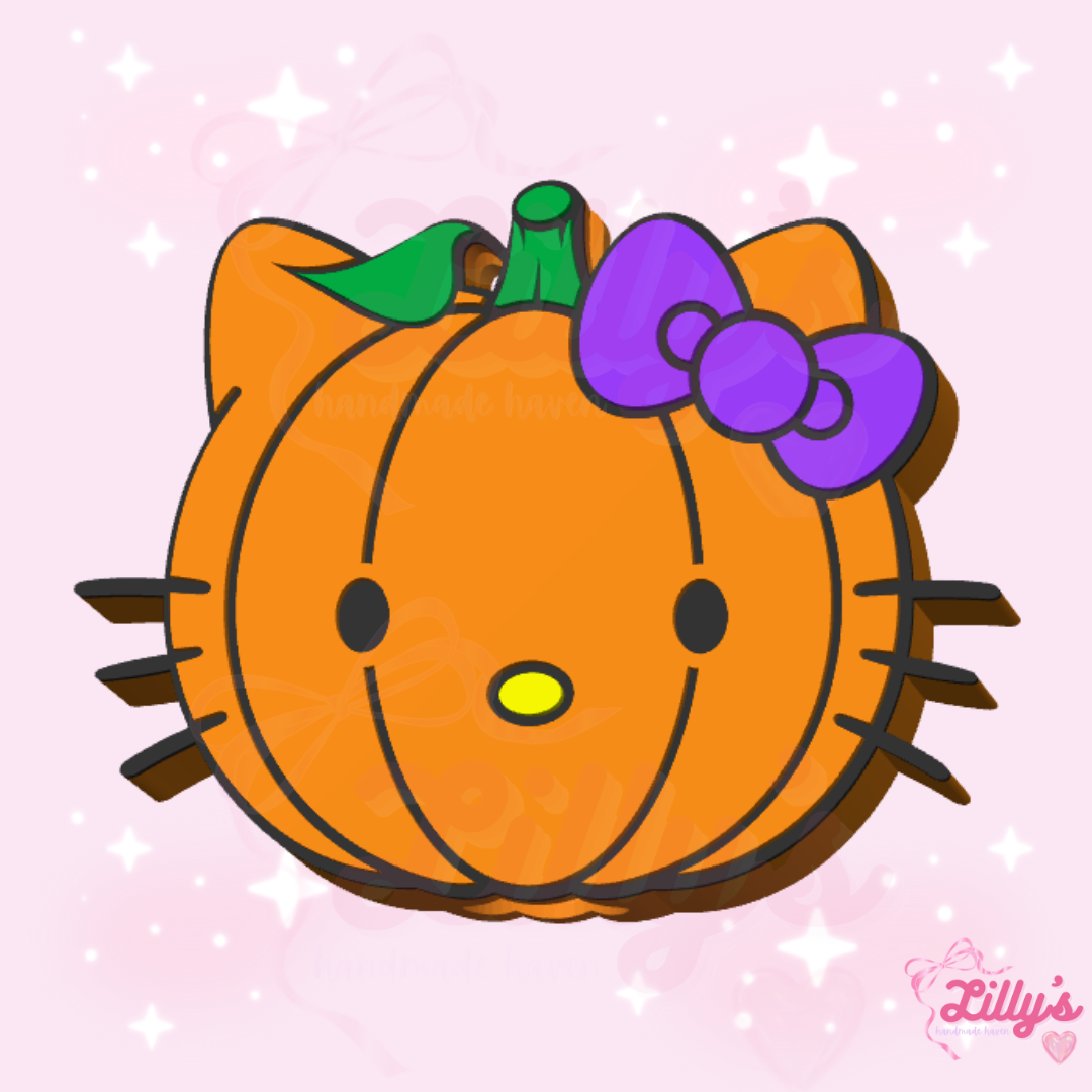 Cute Cat Pumpkin with Bow Straw Topper