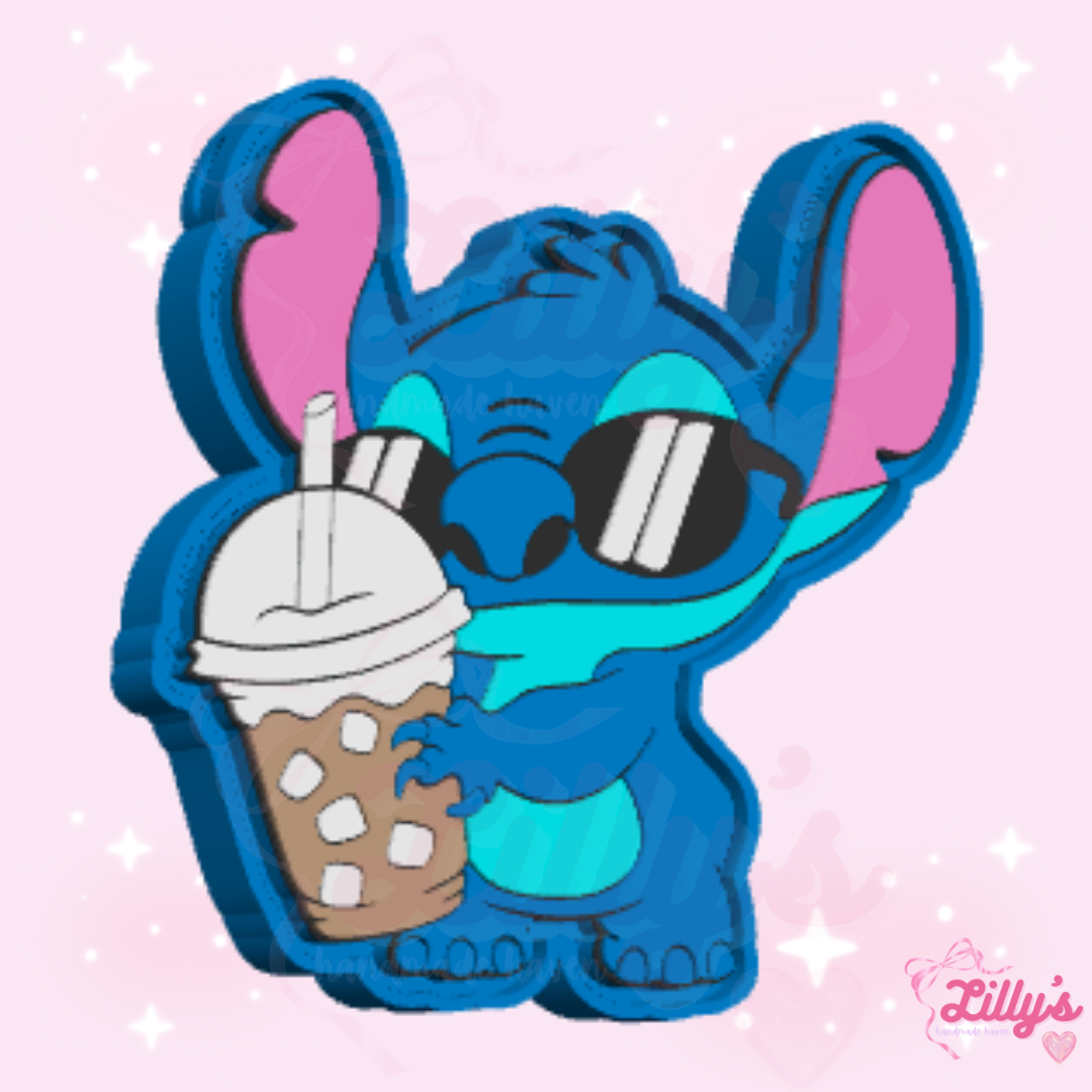Cool Blue Alien with Coffee Fidget Clicker Keychain