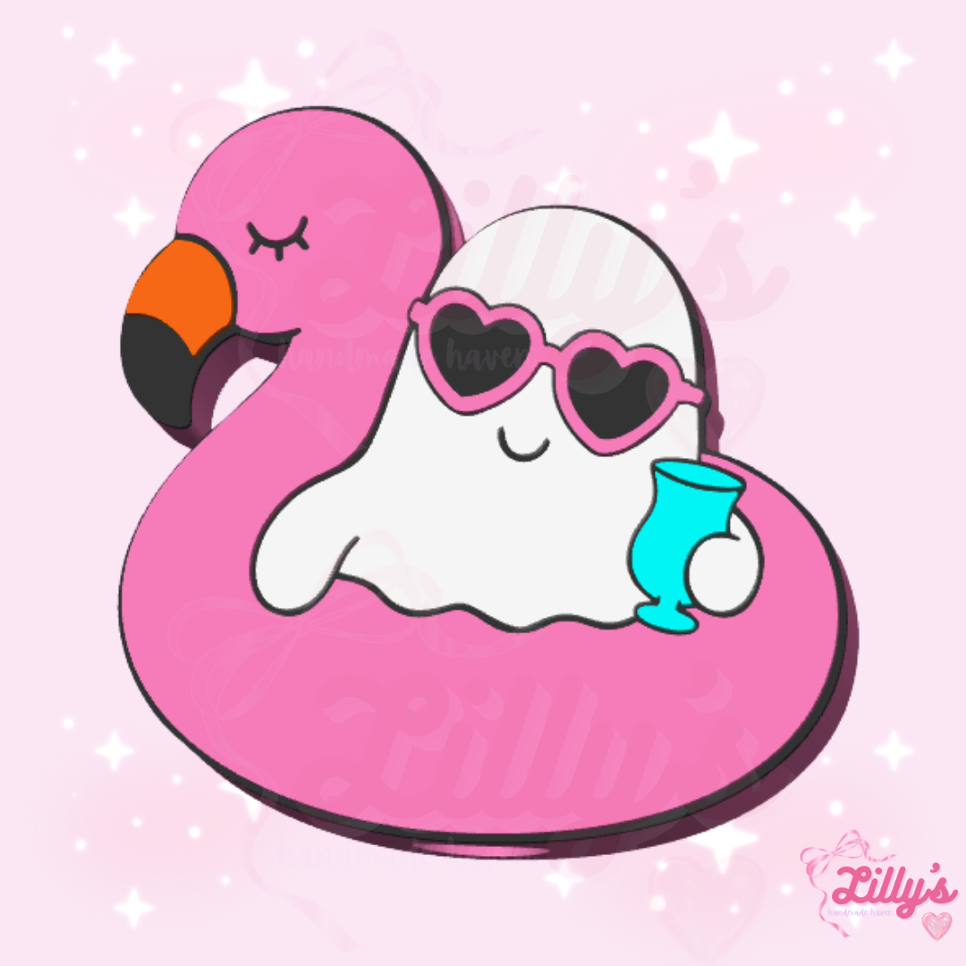 Ghost Flamingo Floaty Straw Topper