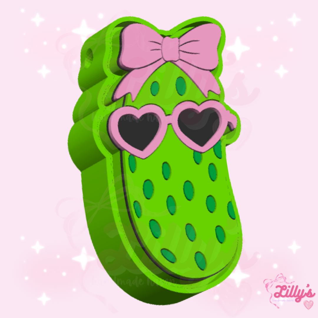 Pickle with Bow Fidget Clicker Keychain