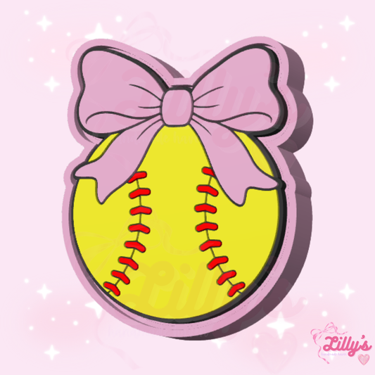 Softball with Bow Clicker Keychain