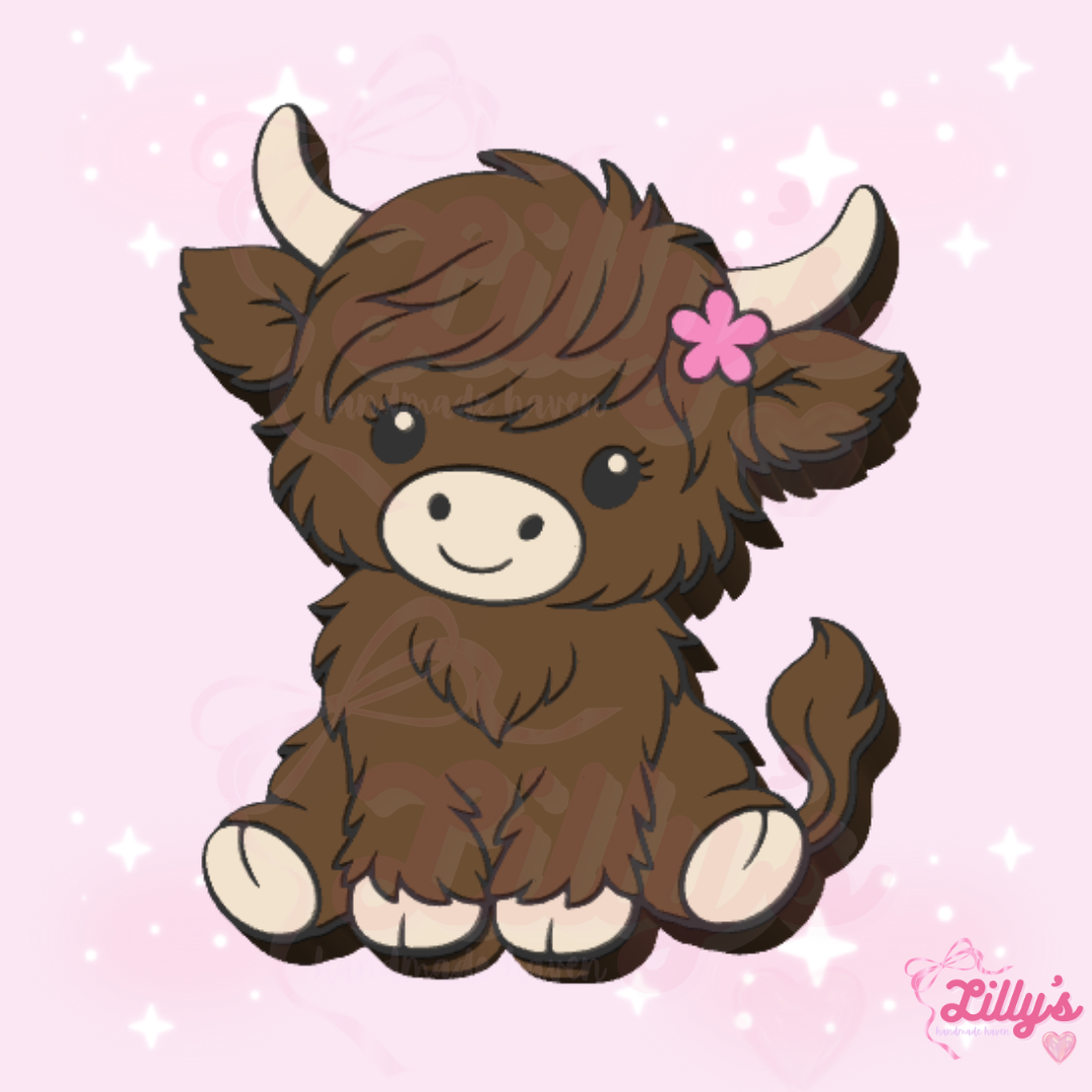 Tilted Head Highland Cow Straw Topper