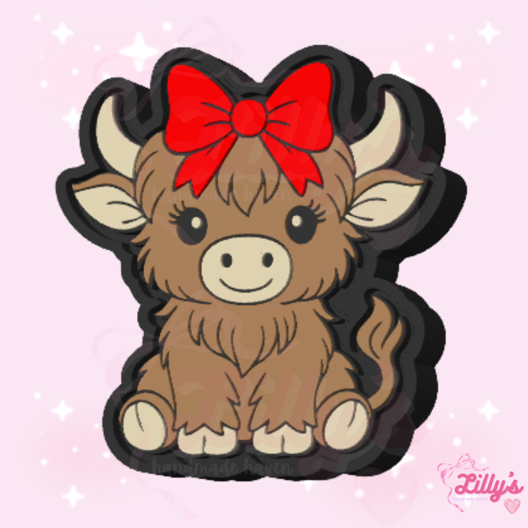 Highland Cow with Bow Clicker Keychain